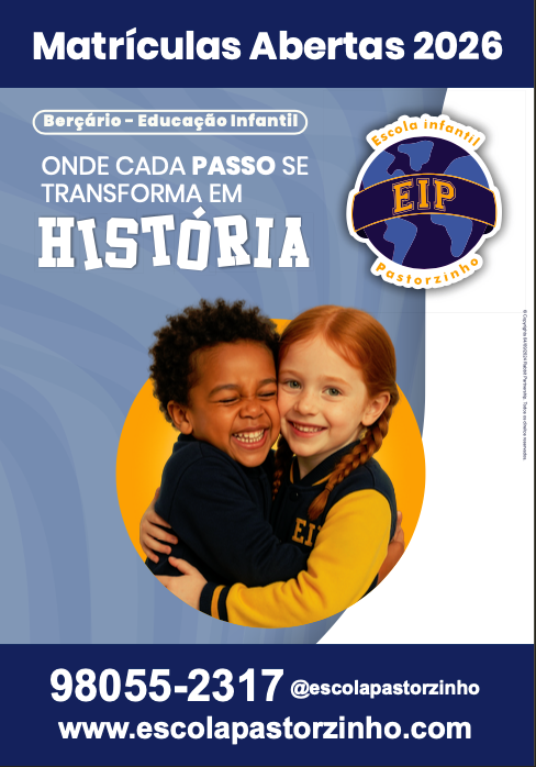 Matrículas Abertas 2026, do Berçário à Educação Infantil. Onde cada passo se transforma em história. Contato: 51 98055-2317, @escolapastorzinho e www.escolapastorzinho.com
